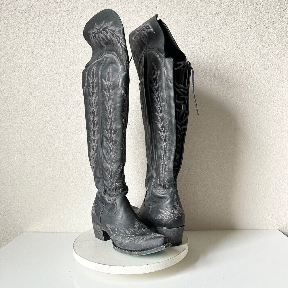 COPY - EUC Lane LEXINGTON Over the Knee Womens Western Boots Black 9.5 Leather …